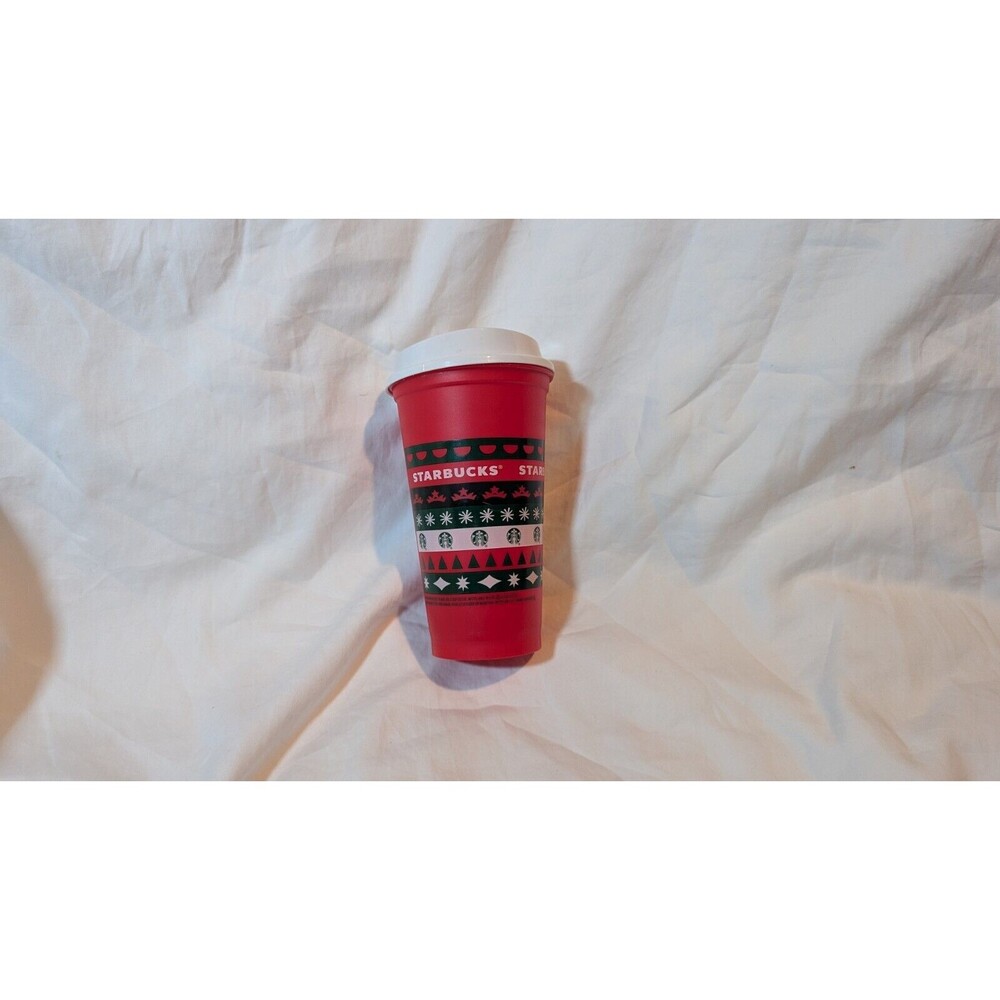Starbucks 16oz Reusable Plastic Red Christmas Cup with Lid Holiday 2013